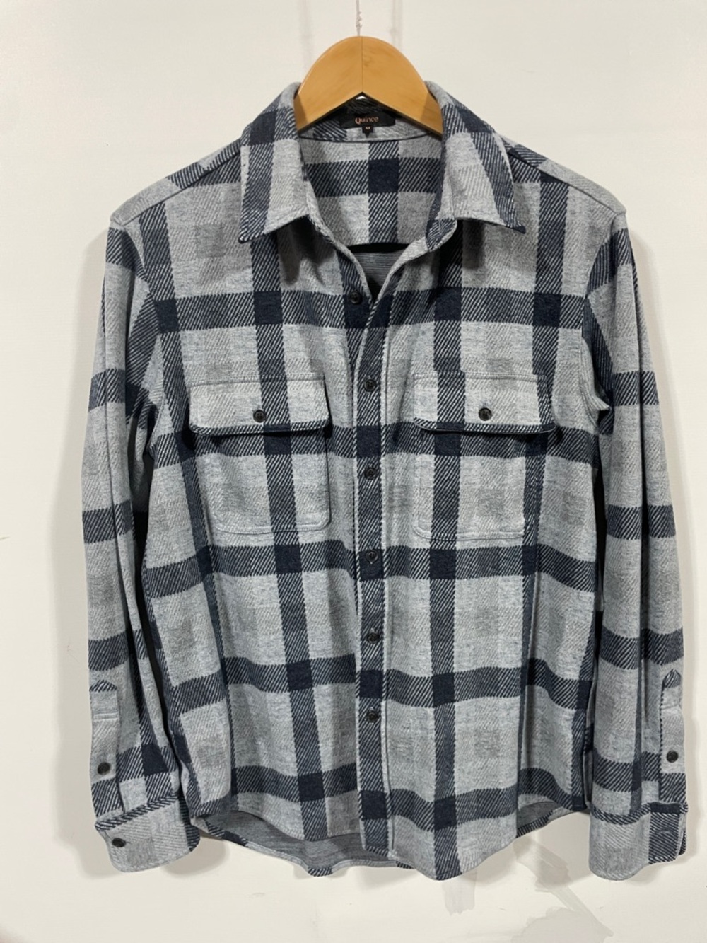 Quince Men's Plaid Button-Up Shirt in Gray and Navy